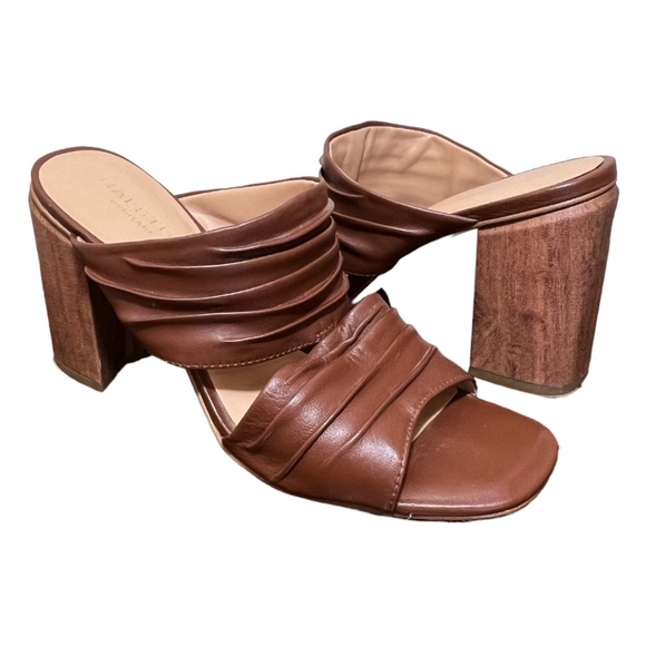 Halston Heritage Kiera brown leather pleated sandals size 8 - Picture 3 of 15